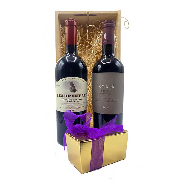 Cadeau Vin et Chocolat Rouge