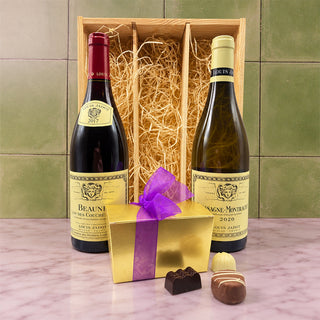 Chocolade- en Wijngeschenk Louis Jadot Exclusief – Luxe Geschenk met Bourgogne Wijnen en Belgische Bonbons